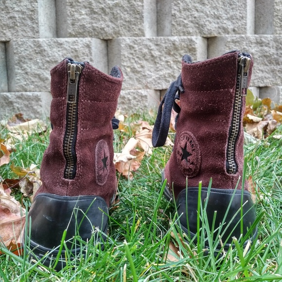 Plum-Brown Fleece-Lined Hi-top Suede Converse 8.5 - Picture 2 of 4